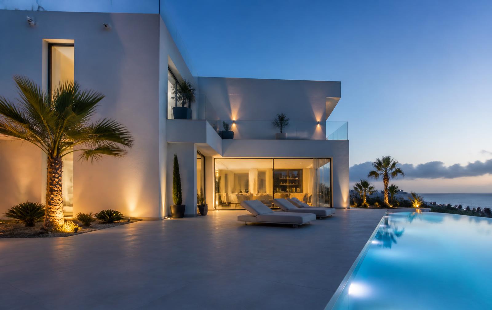 Contemporary Tenerife villa at dusk
